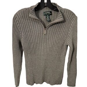 LAUREN RALPH LAUREN Women’s Ribbed Pullover Sweater Sz SP Gray Knit 1/4 Zip